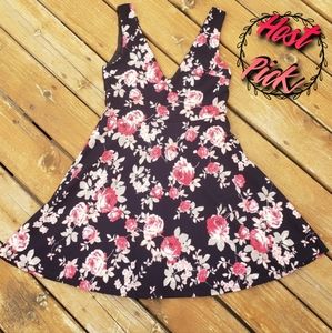 Rose Fit & Flare Dress Date night Floral Stretchy Dress Cottagecore Size Large L